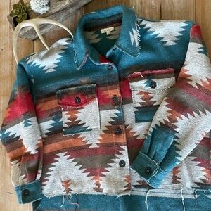 LA MIEL Shirt Jacket Aztec Western Raw Hem Small